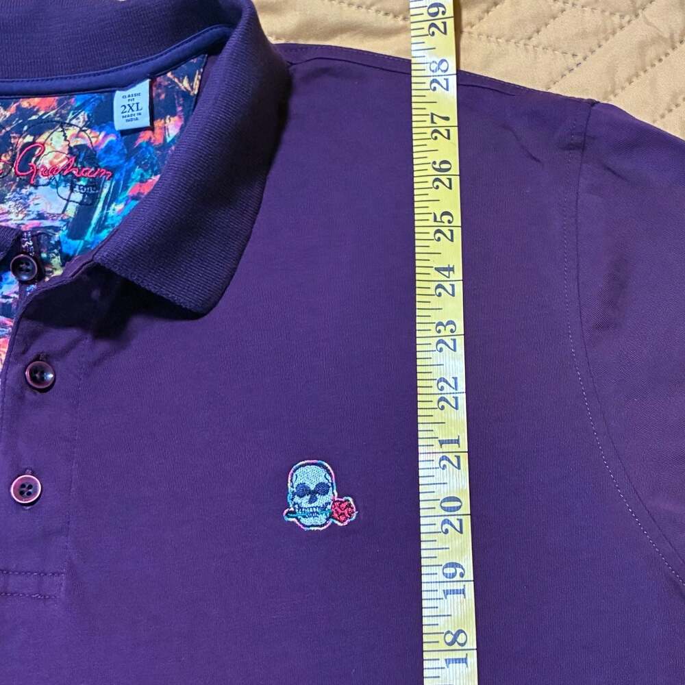 Robert Graham Men's Purple Classic Fit Short Sleeve Polo Shirt Skull Rose Embroi - Picture 5 of 7